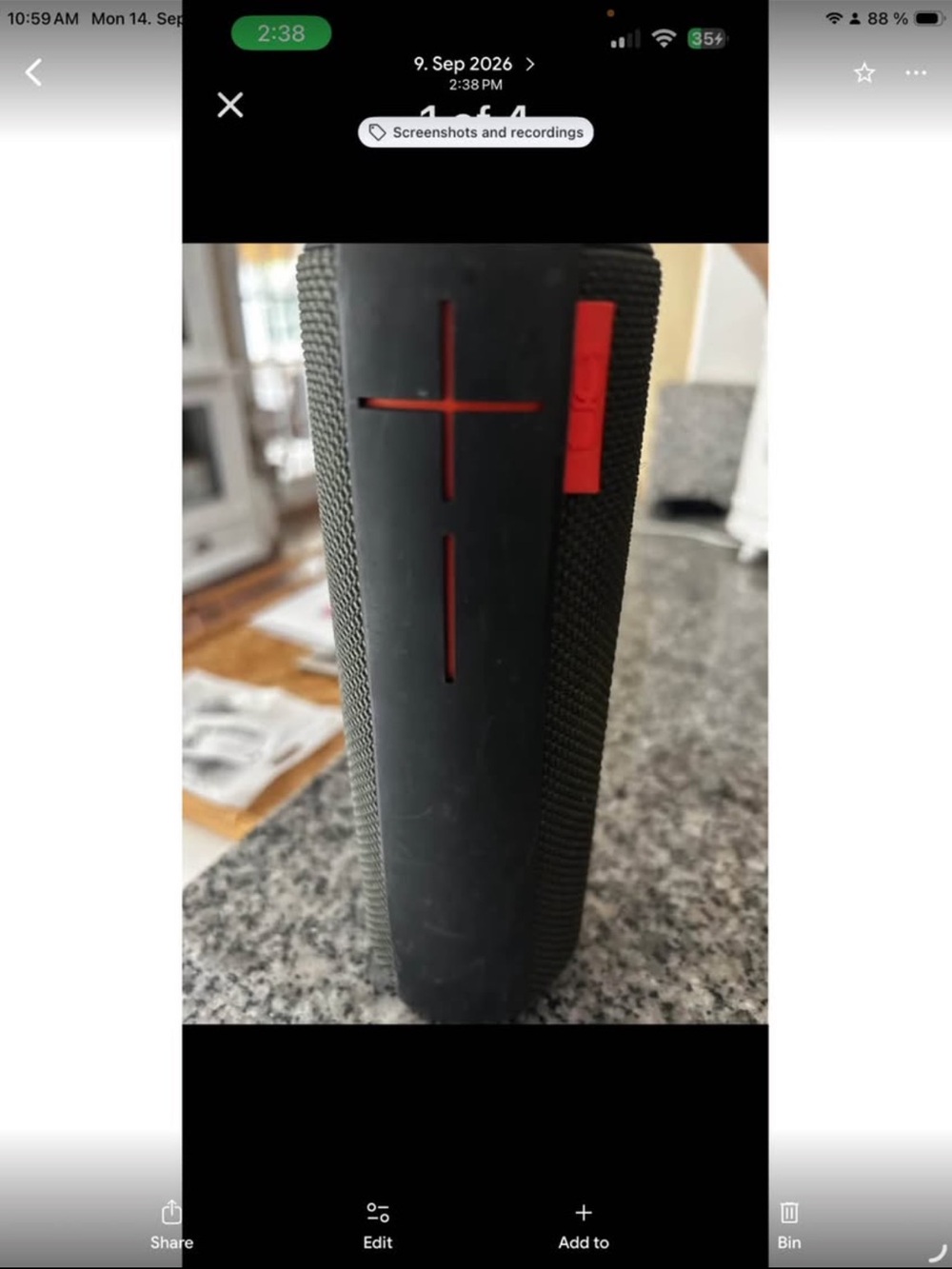 Portable Bluetooth Speaker in Black with Red Accents